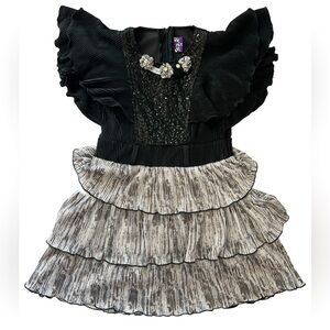 Vintage SPM Black metallic girls ruffle embellished party dress Sz 28